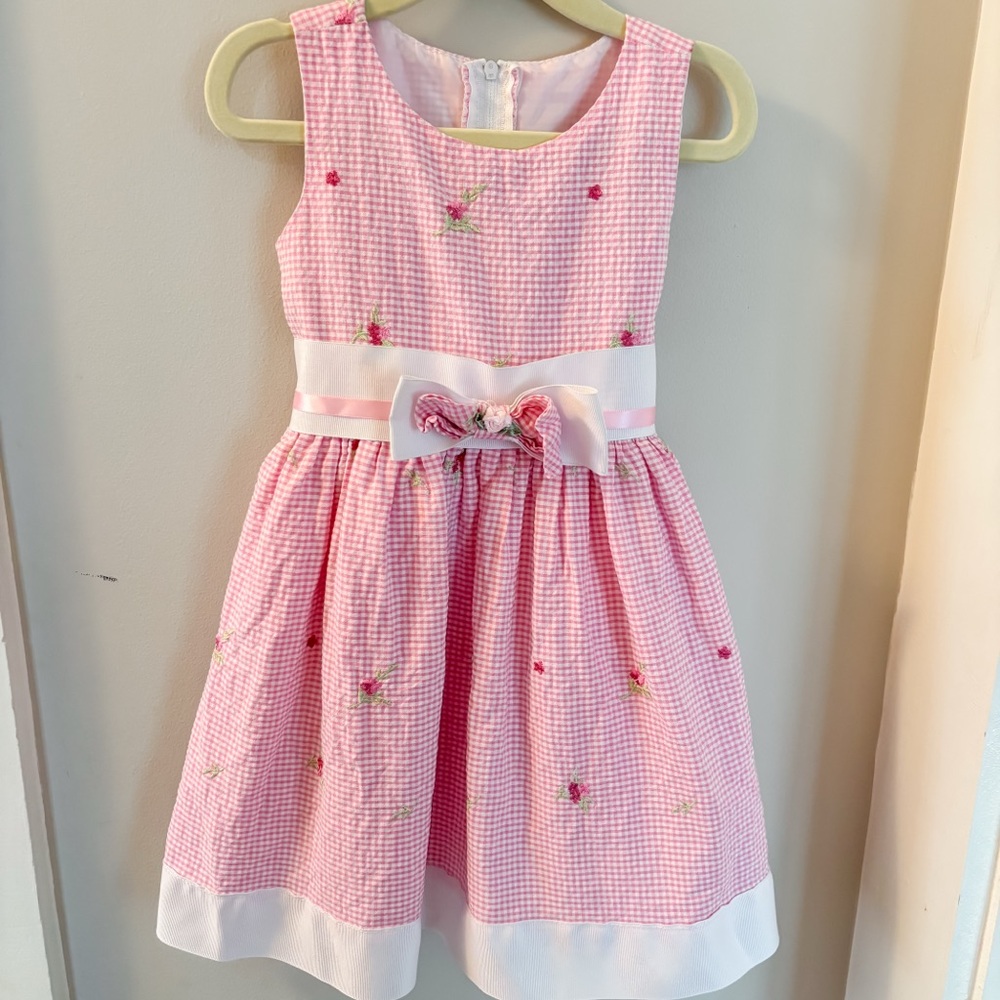 Swea Pea & Lilli 3T Pink Gingham Seersucker Dress Vintage Easter Spring Toddler